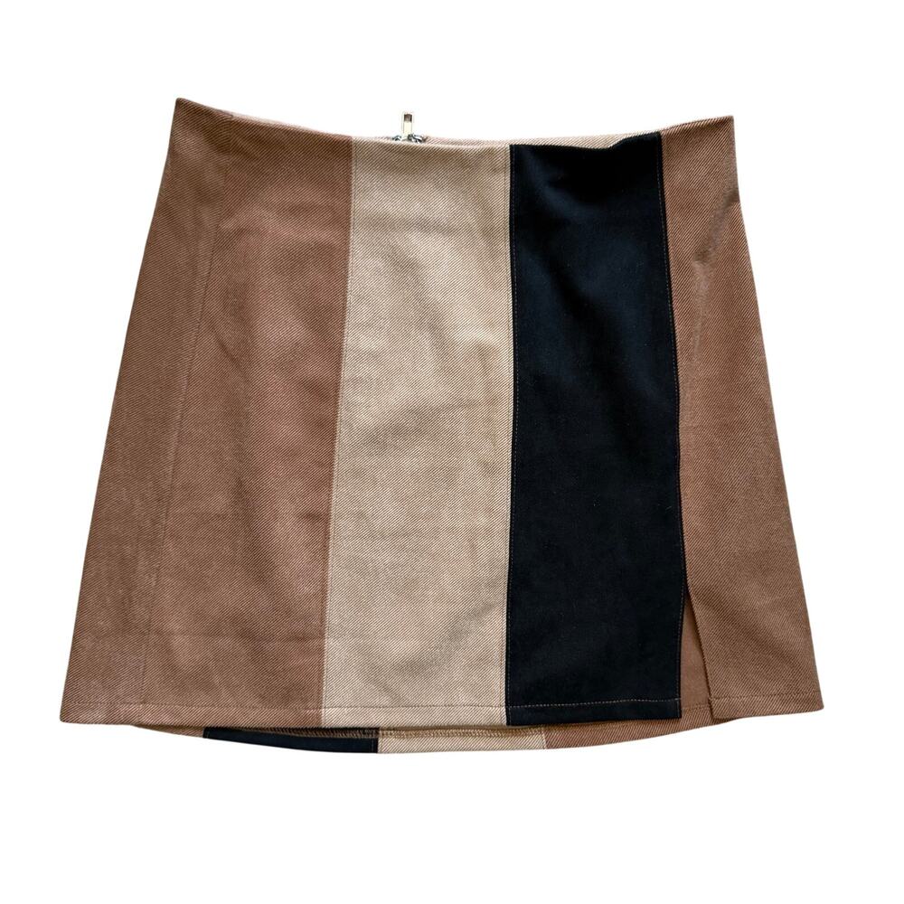 Altard State (M) Brown Tan Black Colorblock Mini Skirt Mod 60s A Line Patchwork